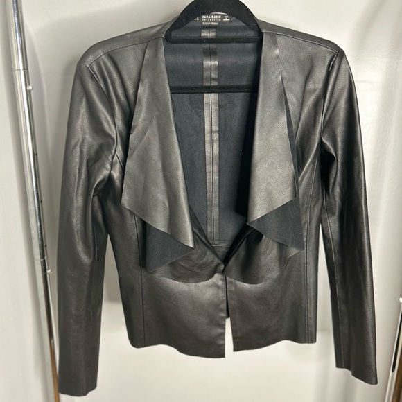 Zara Basics Waterfall Collared Vegan Leather Jacket - Picture 2 of 8